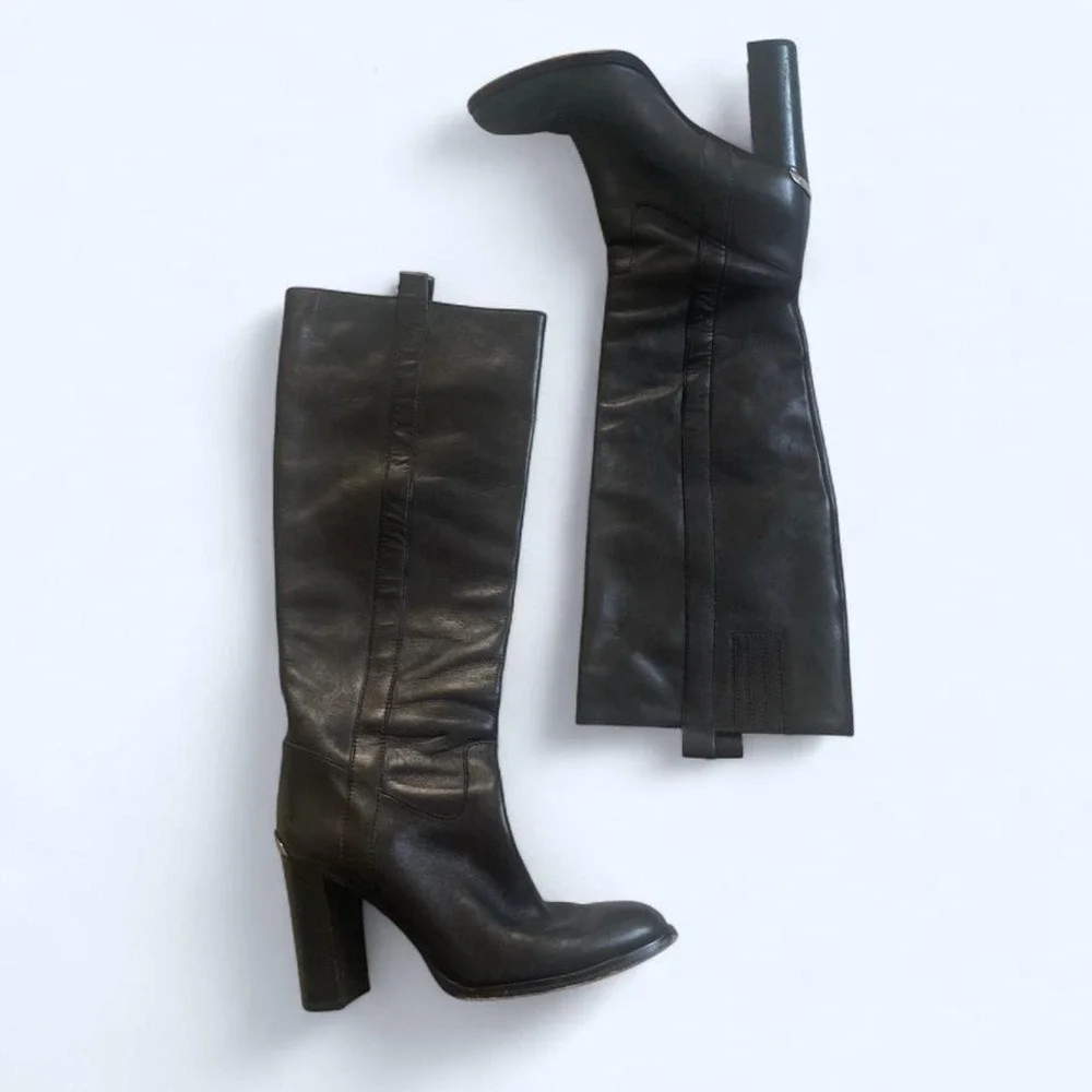 Michael‎ Kors black leather knee high pull on boots block heel size 8.5